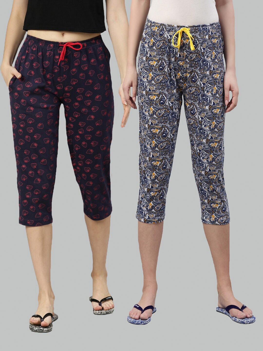 

Kryptic Women Pack of 2 Navy Blue Printed Cotton Capris