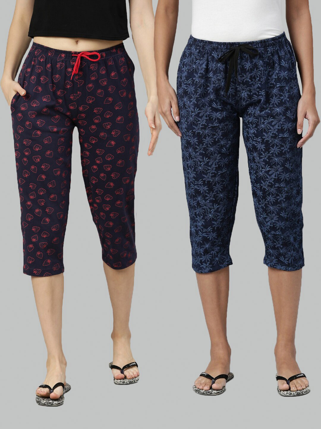 

Kryptic Women Pack Of 2 Navy Blue Pure Cotton Printed Capris