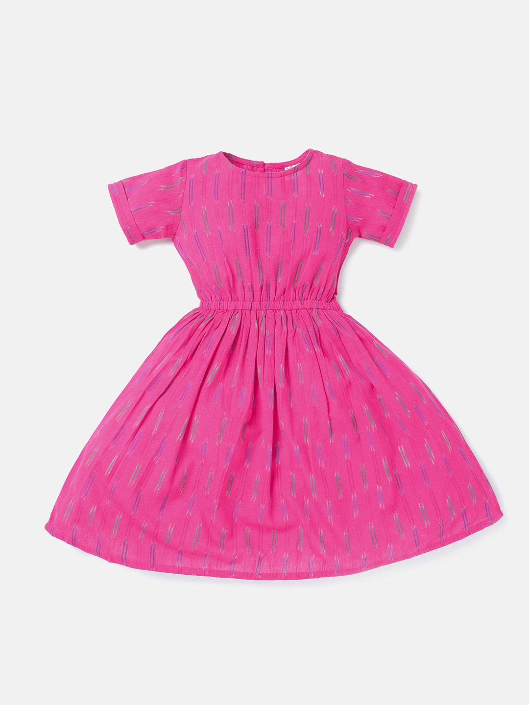 

Saaki Kids Girl Pink Ikat Gathered dress, Na