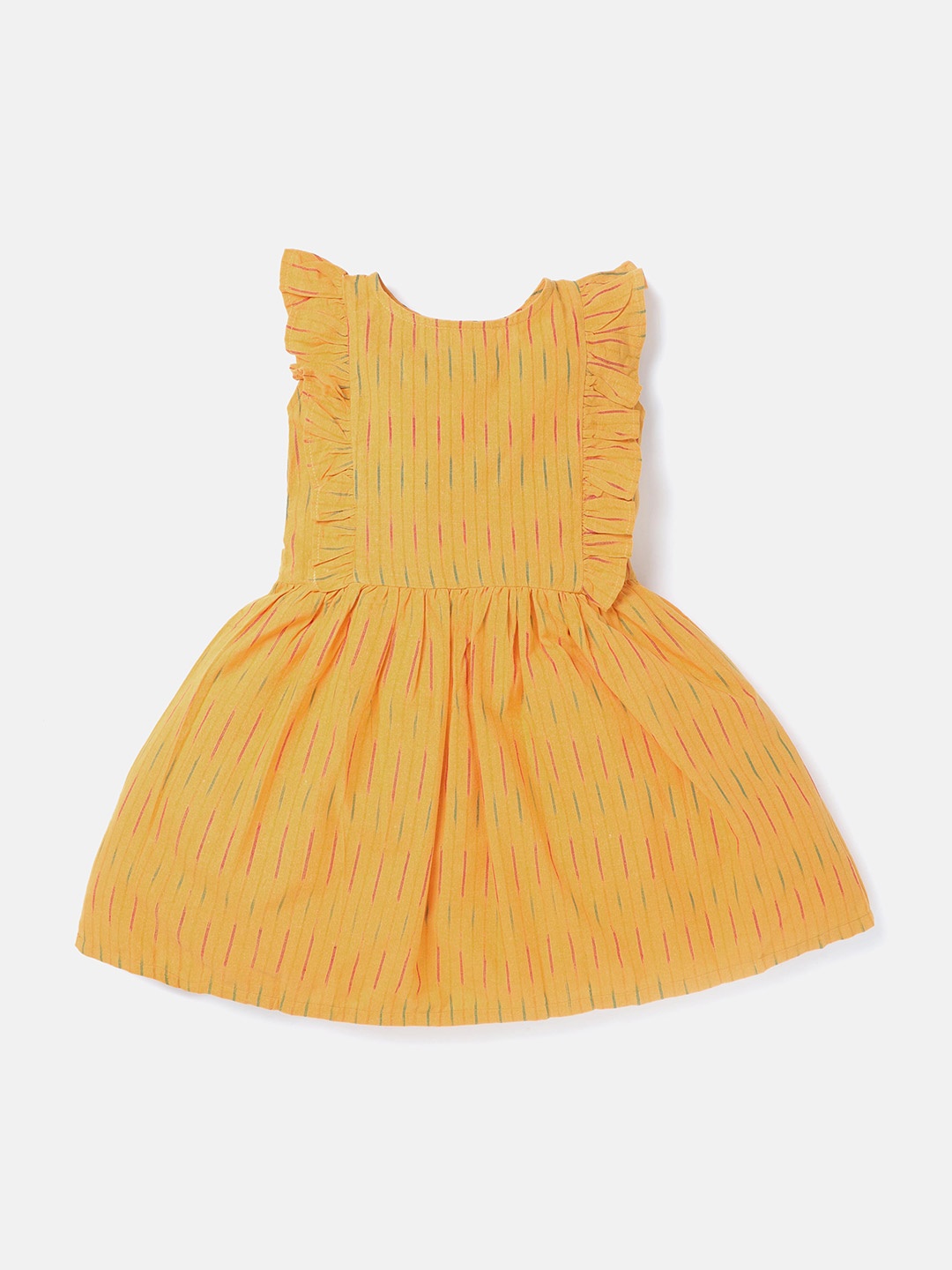 

Saaki Girls Yellow Ikkat Printed Dress