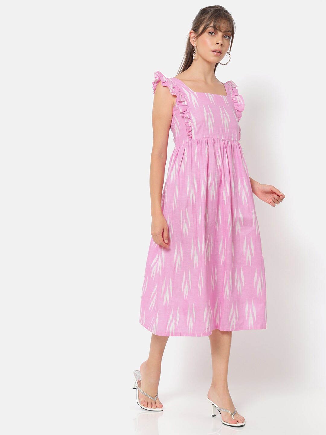 

Saaki Women Mauve Ikat Midi Dress with Back Tie Up