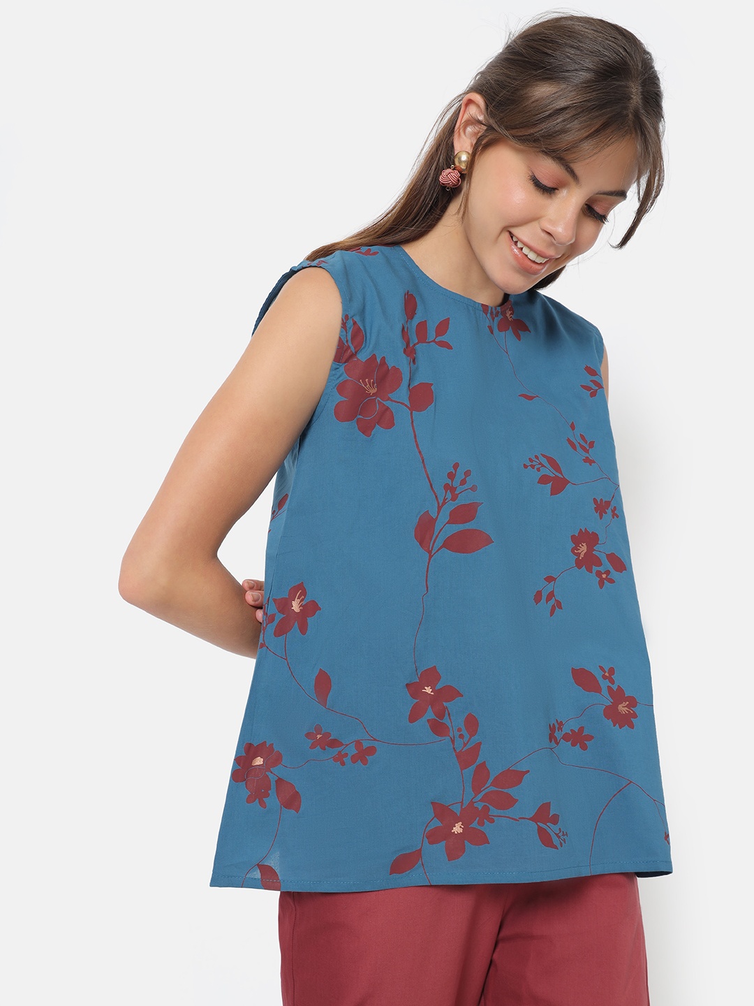 

Saaki Blooming dale back Tieup Floral Print Top, Blue