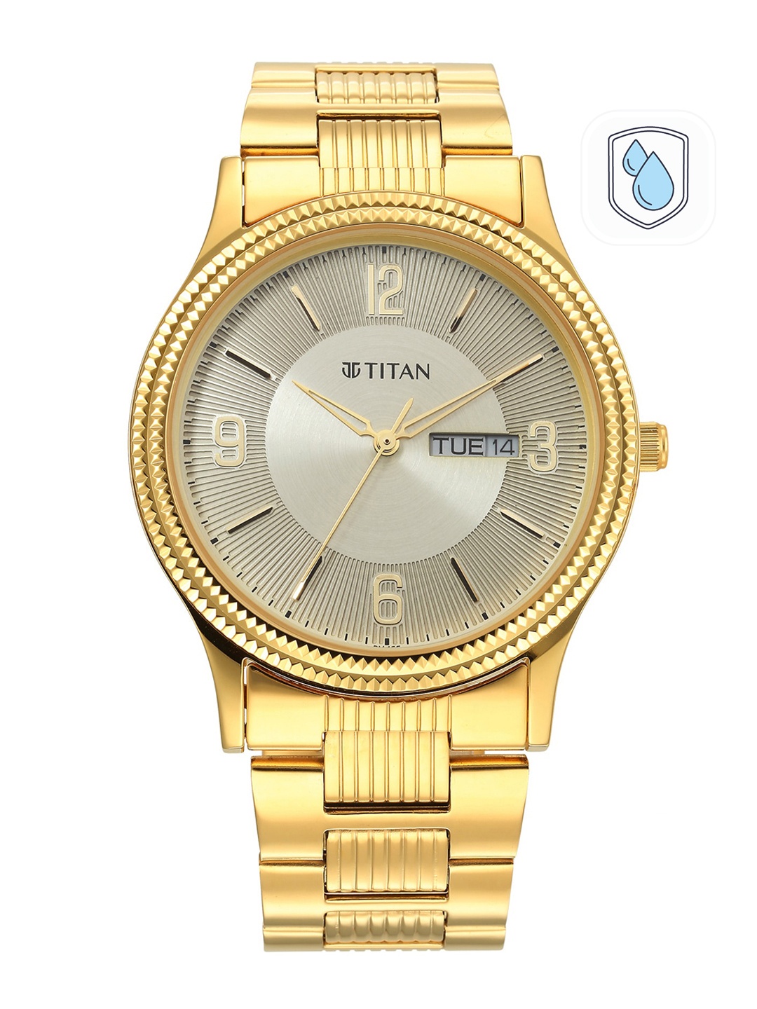 

Titan Men Yellow Dial & Gold Toned Stainless Steel Bracelet Style Straps Analogue Watch 1650YM09, Champagne