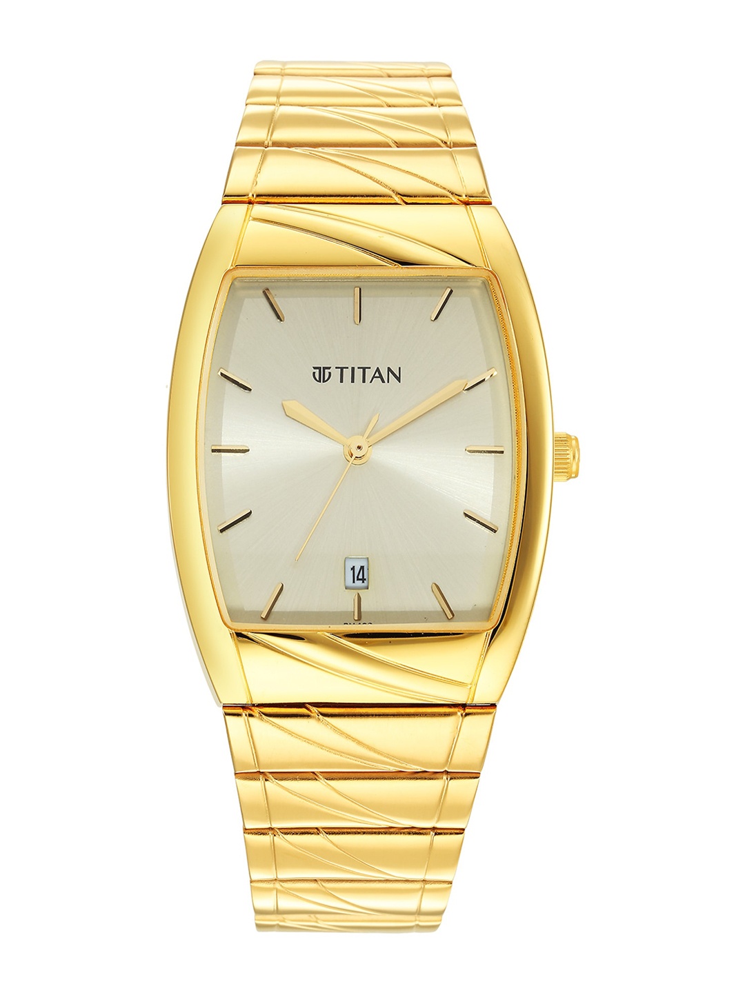 

Titan Men Yellow Dial & Gold Toned Stainless Steel Wrap Around Straps Analogue Watch 9315YM05, Champagne