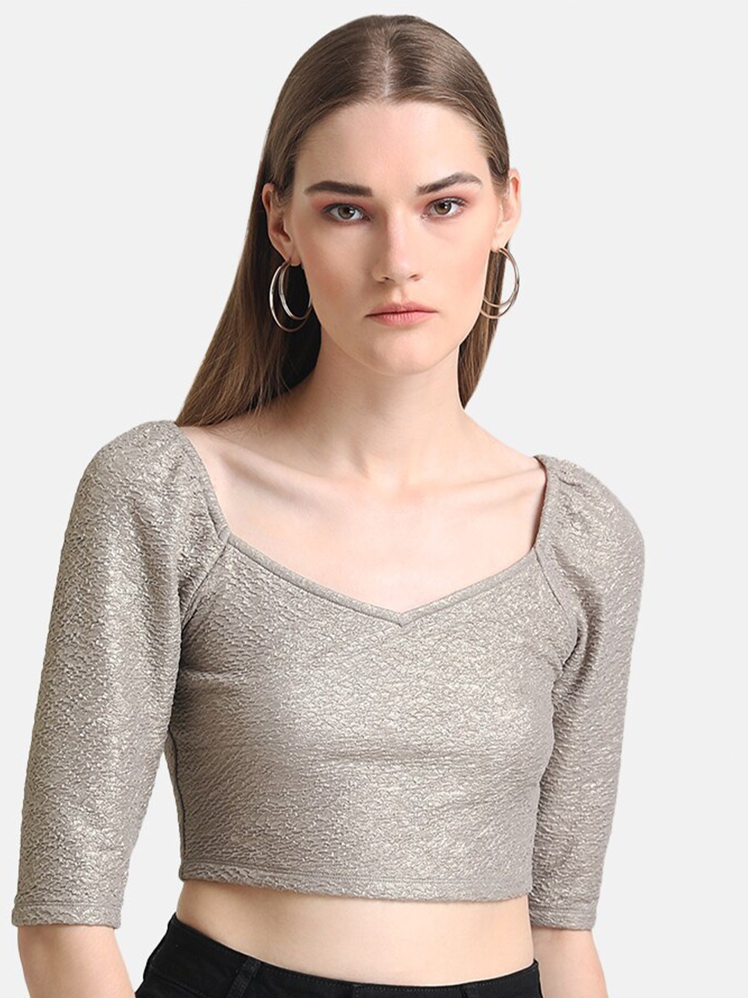 

Kazo Grey Sweetheart Neck Crop Top