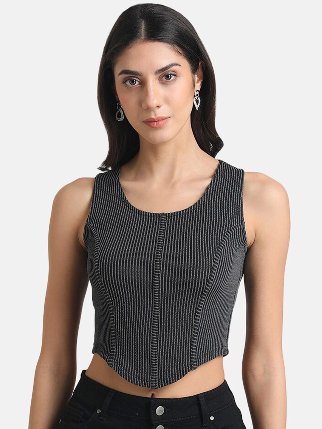 

Kazo Black Women Striped Bardot Crop Top