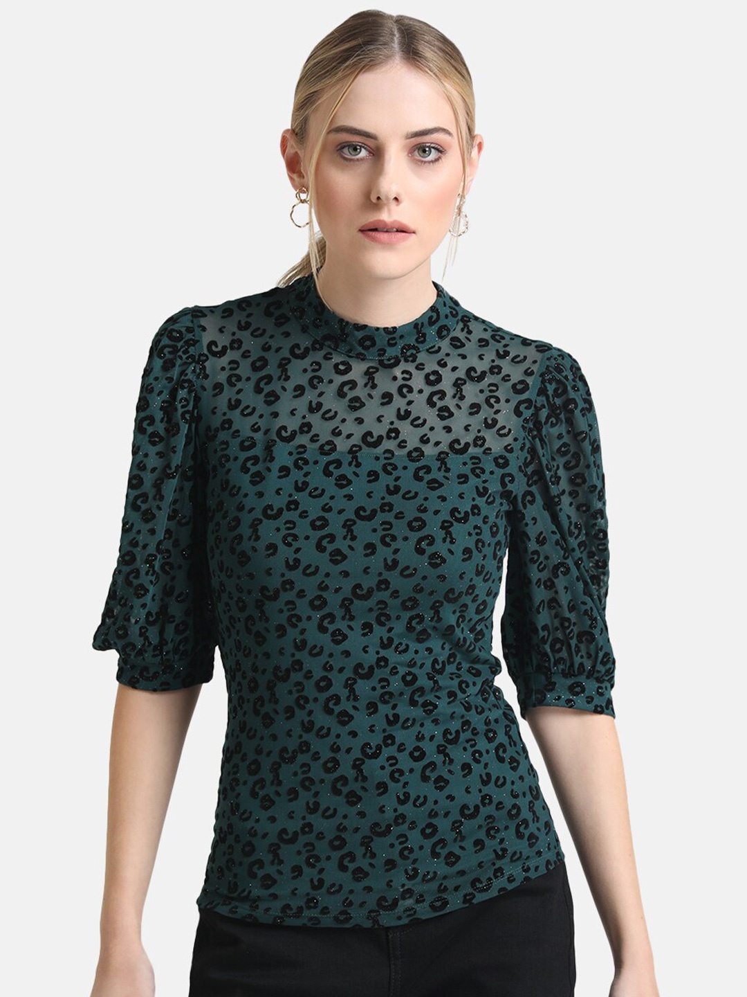 

Kazo Women Green Animal Print Top