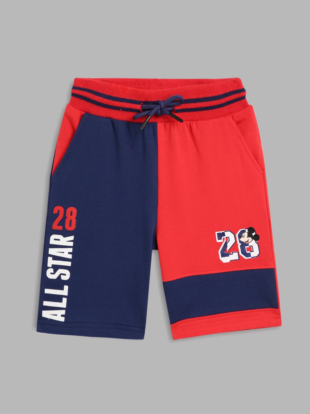 

Blue Giraffe Boys Navy Blue Colourblocked Pure Cotton Mickey Mouse Shorts