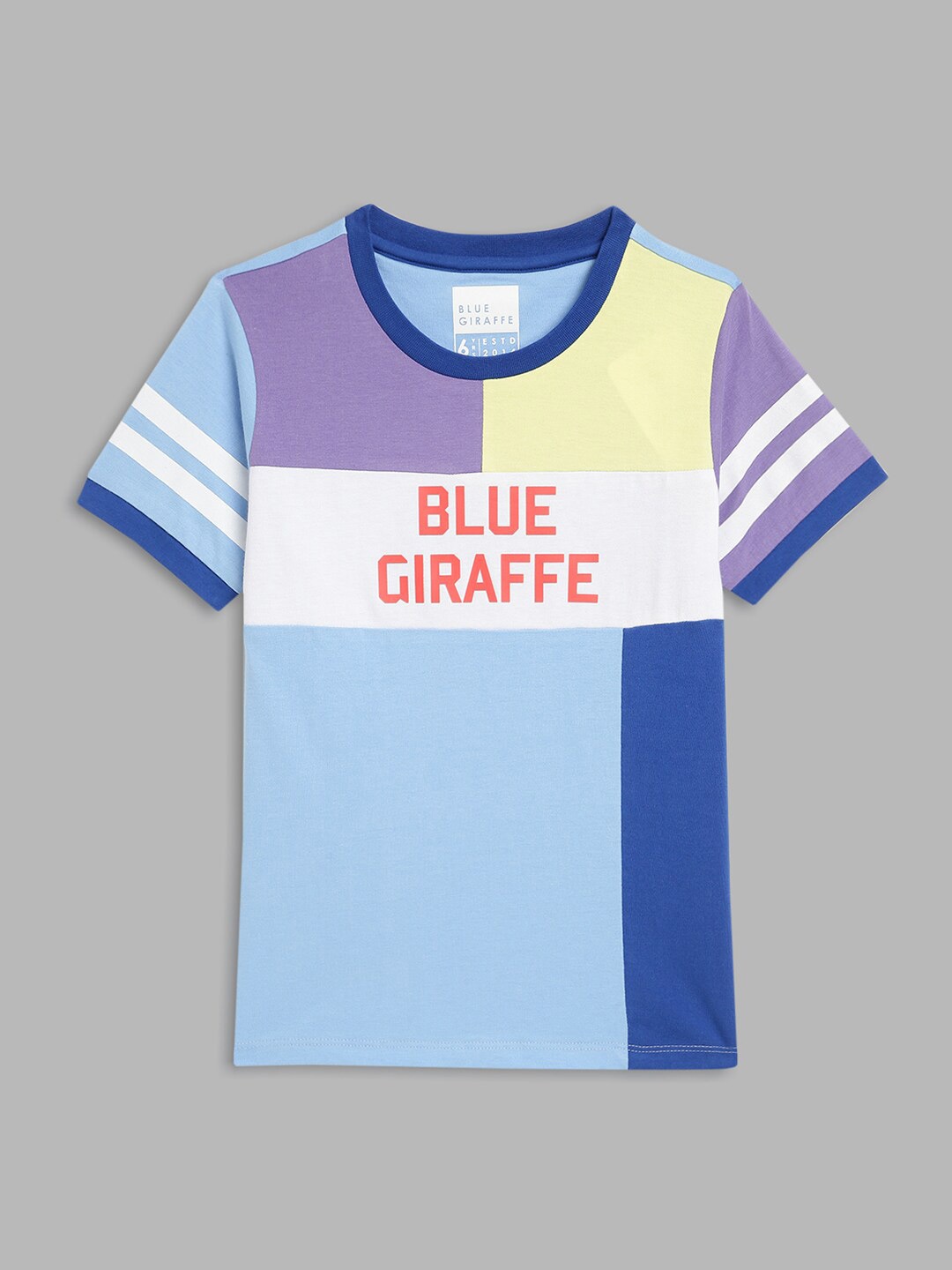 

Blue Giraffe Boys Blue & Purple Colourblocked Pure Cotton T-shirt