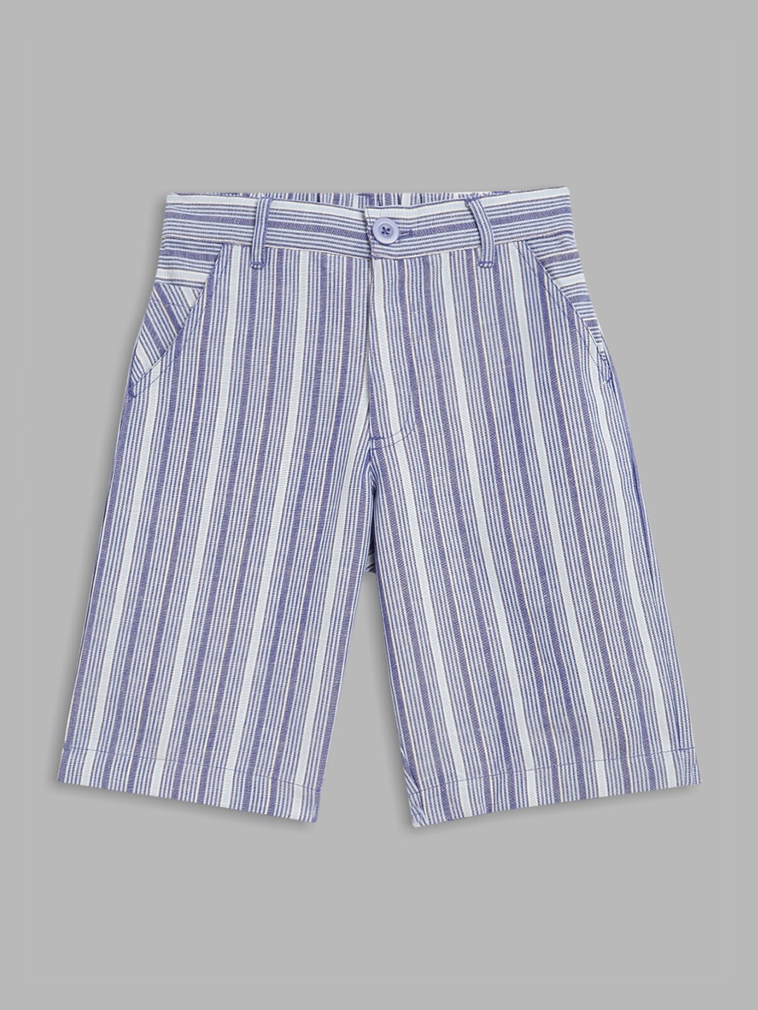 

Blue Giraffe Boys Blue Striped Pure Cotton Shorts