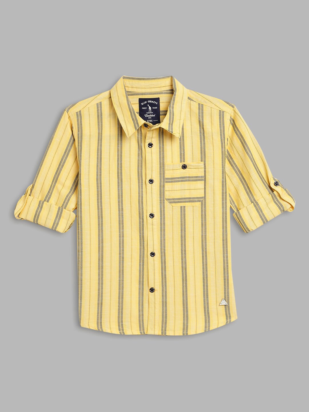 

Blue Giraffe Boys Yellow & Grey Striped Pure Cotton Casual Shirt