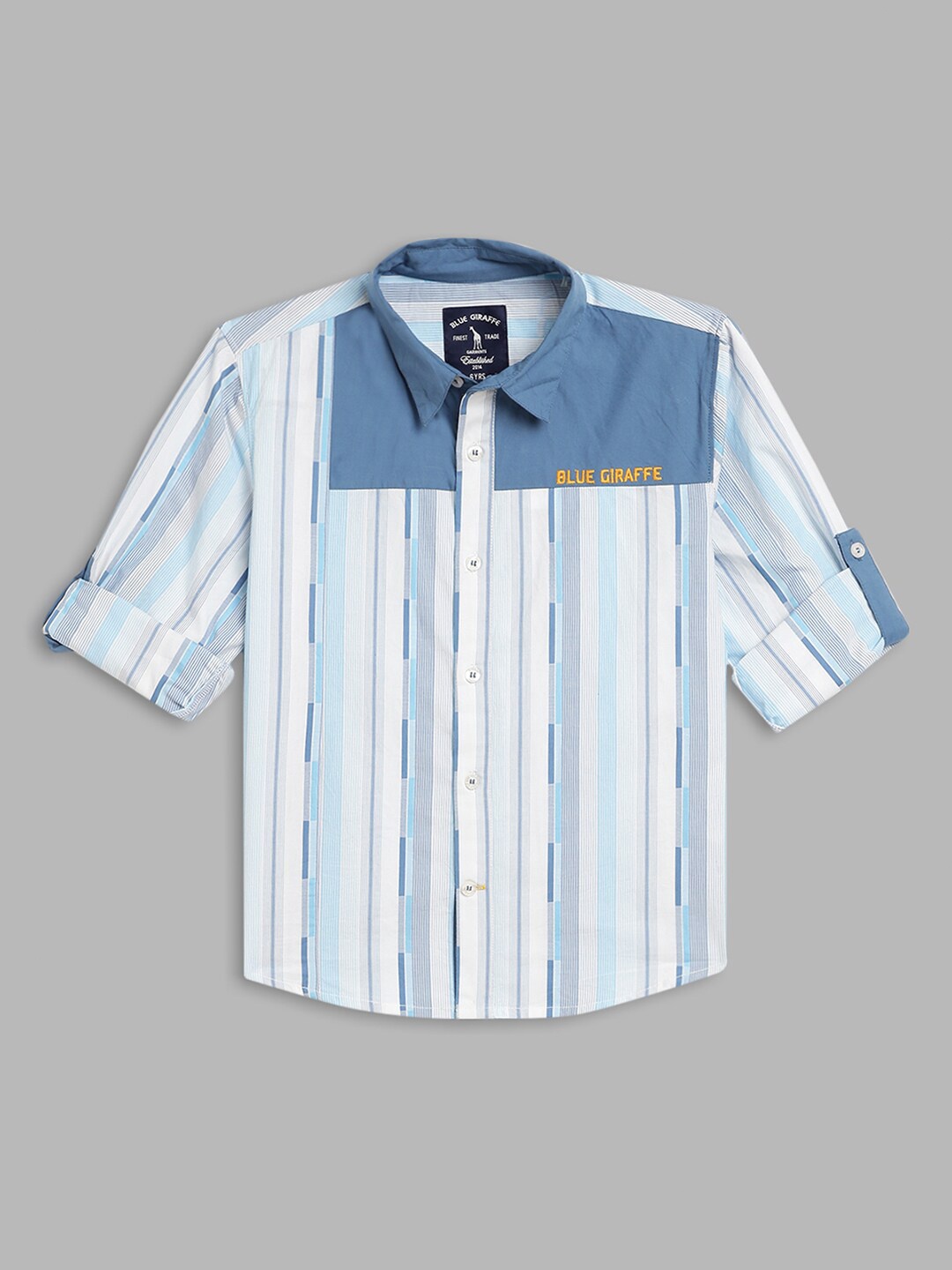 

Blue Giraffe Boys Blue & White Stripes Striped Casual Shirt