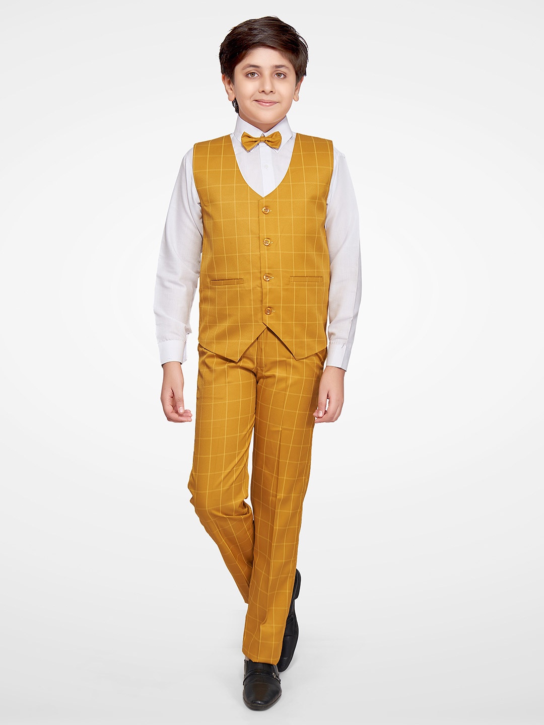 

Jeetethnics Boys Mustard Checked Shirt with Trousers & Waistcoat