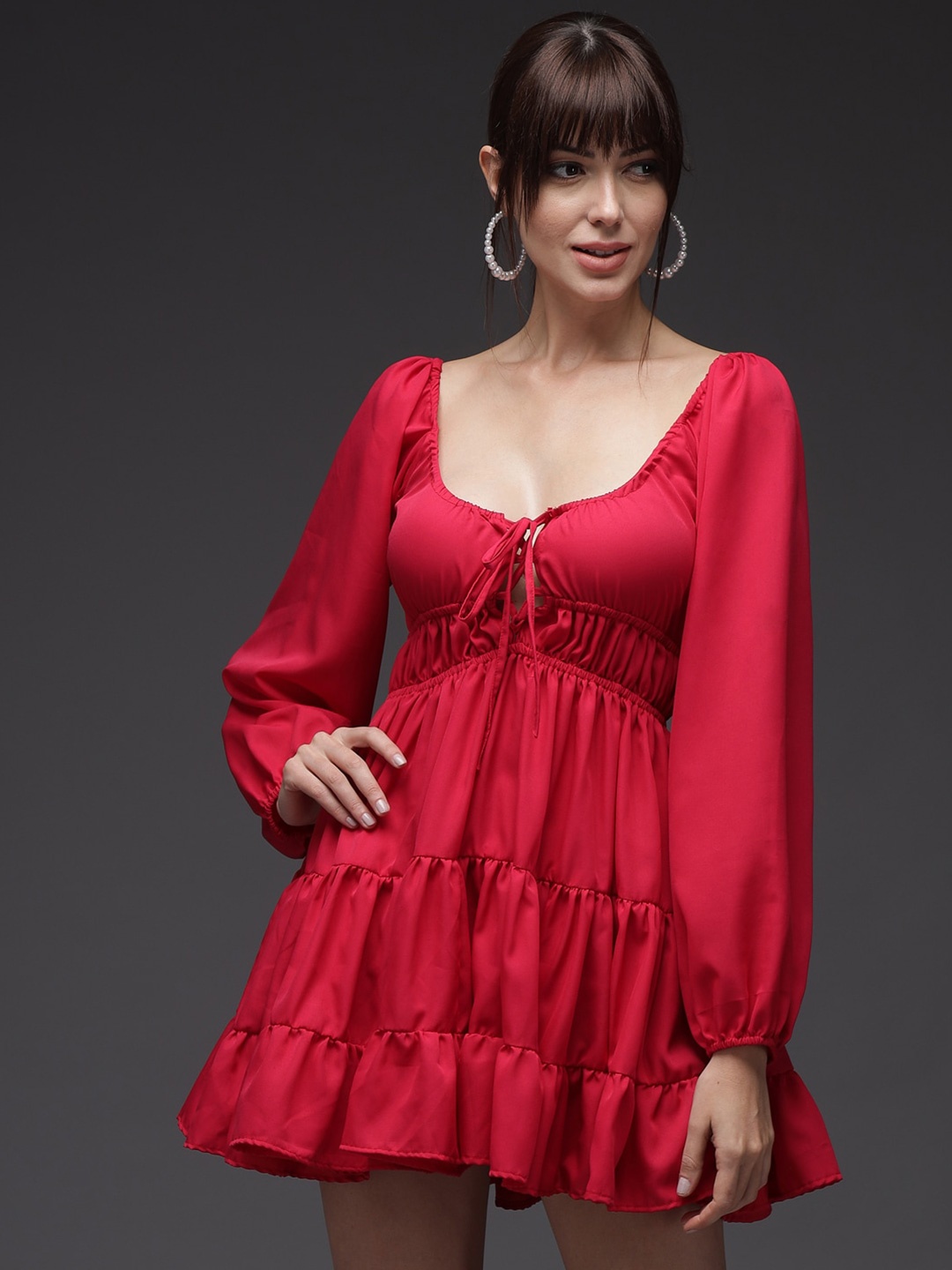 

Darzi Rose Tie-Up Neck Crepe Mini Dress