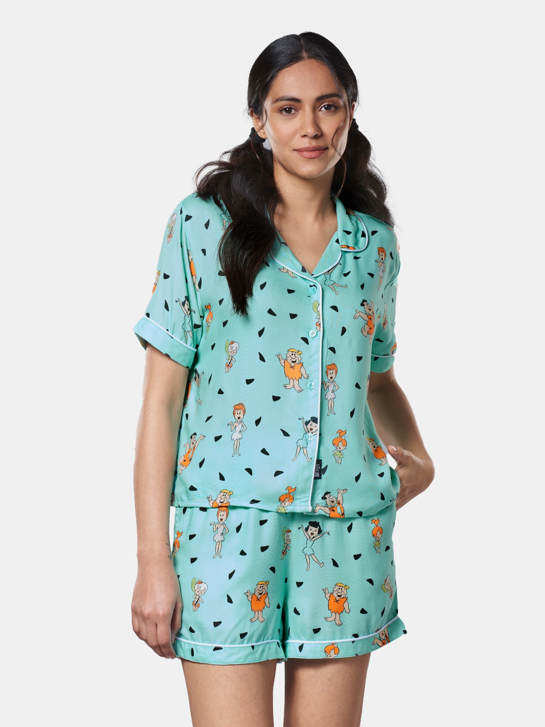 

The Souled Store Women Sea Green Printed Night suit