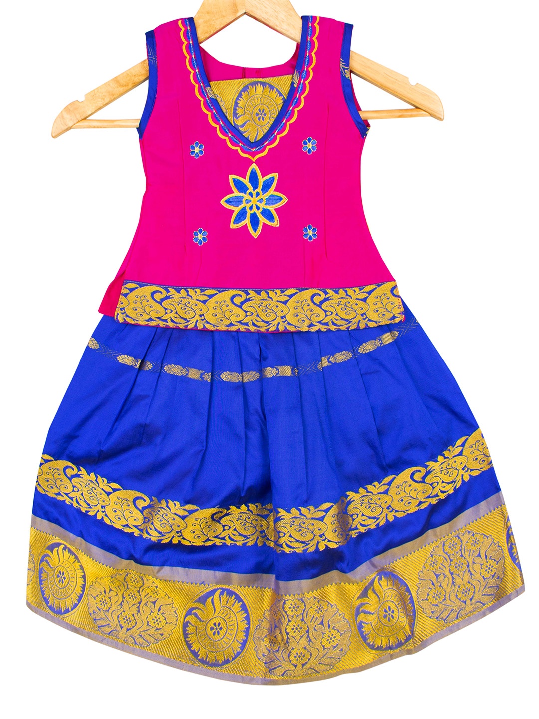 

AMIRTHA FASHION Girls Pink & Blue Embroidered Ready to Wear Lehenga Choli