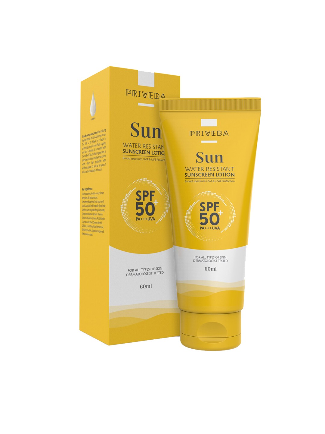 

PRIVEDA Sun Water Resistant SPF 50 Sunscreen Lotion 60 ml, Yellow
