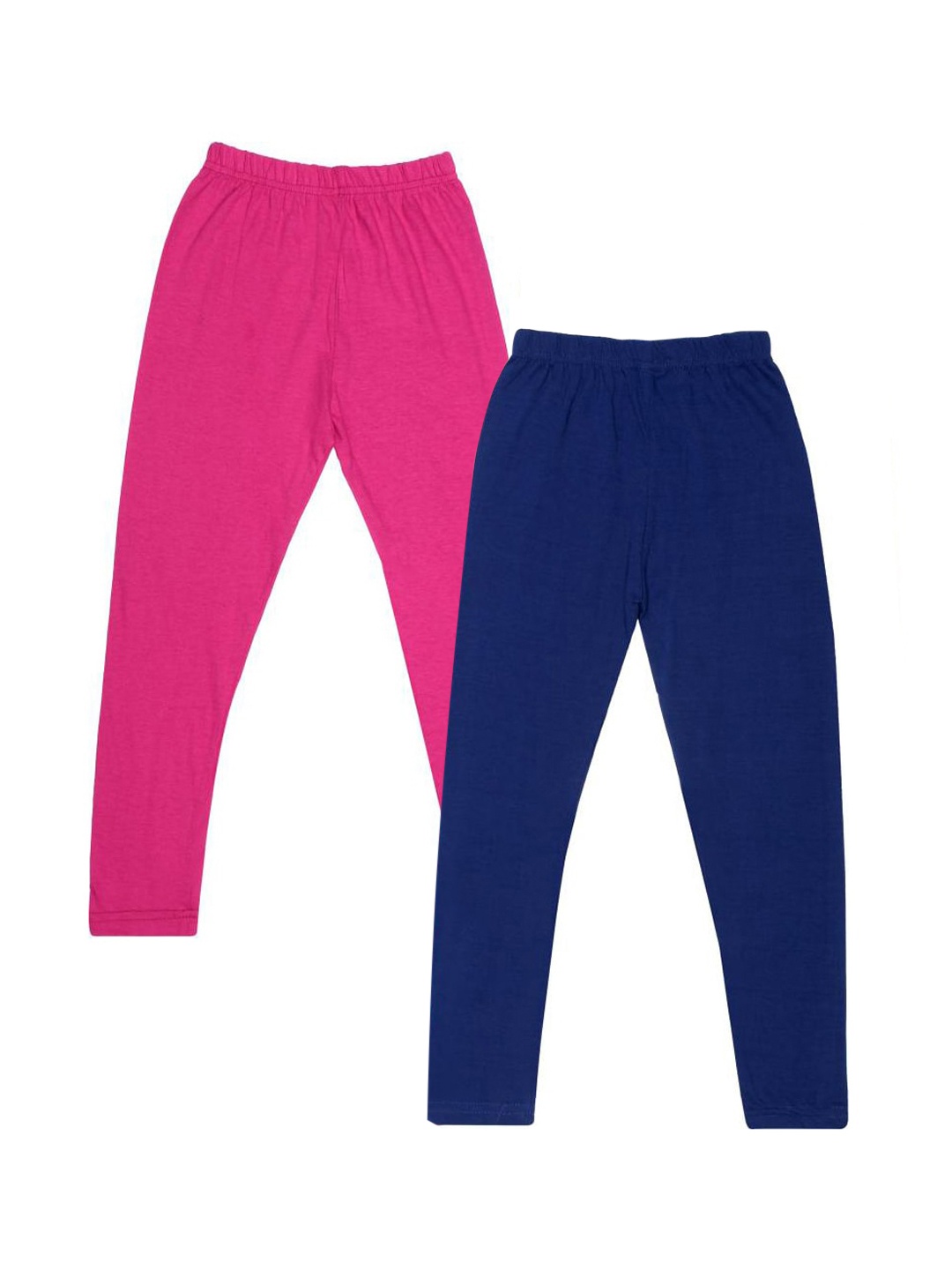 

FRENCH KLEIDER Girls Pack Of 2 Pink & Blue Solid Cotton Churidar-length Leggings