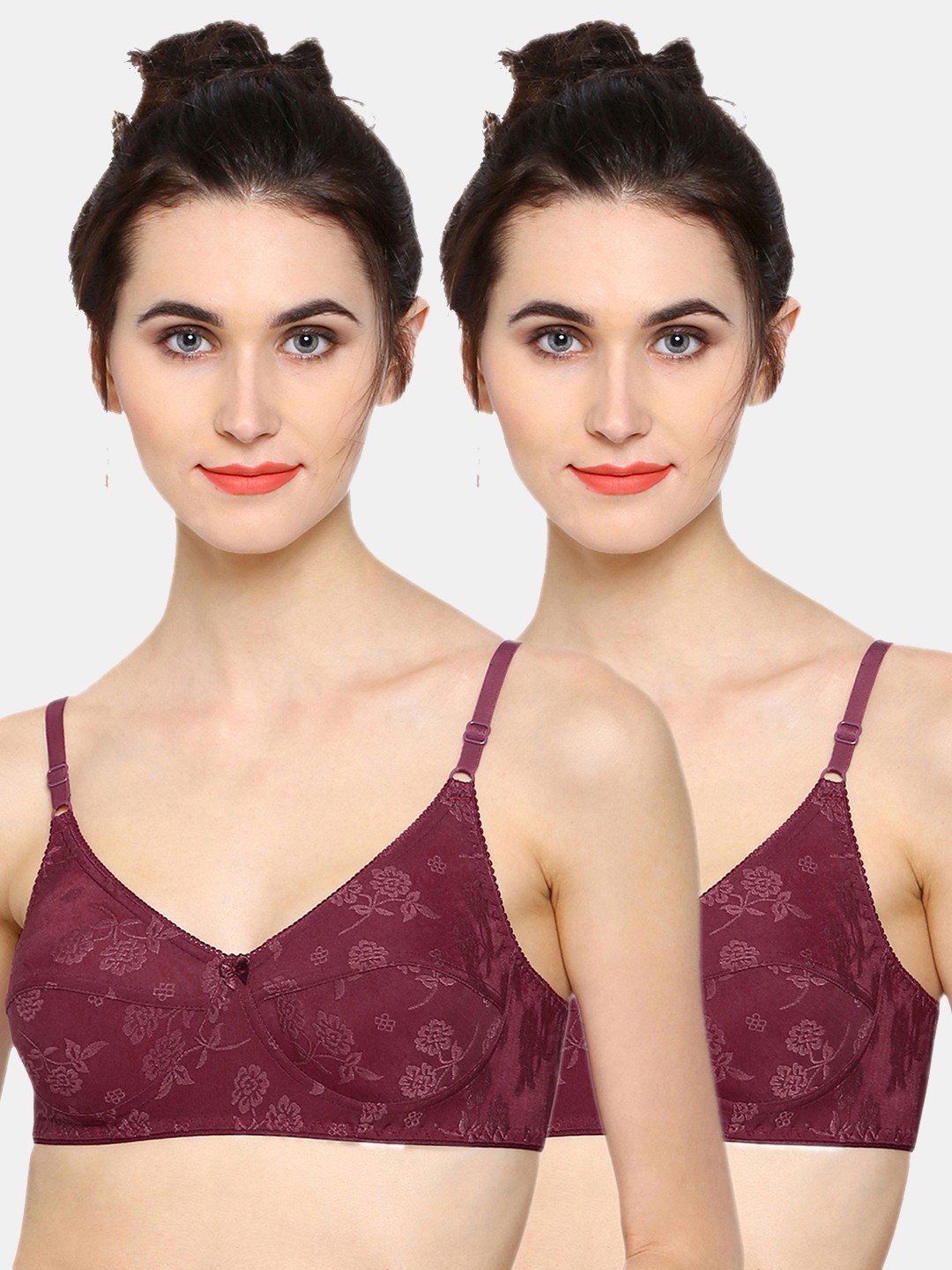 

Sonari Pack of 2 Maroon Non Padded Non-Wired Floral Bras