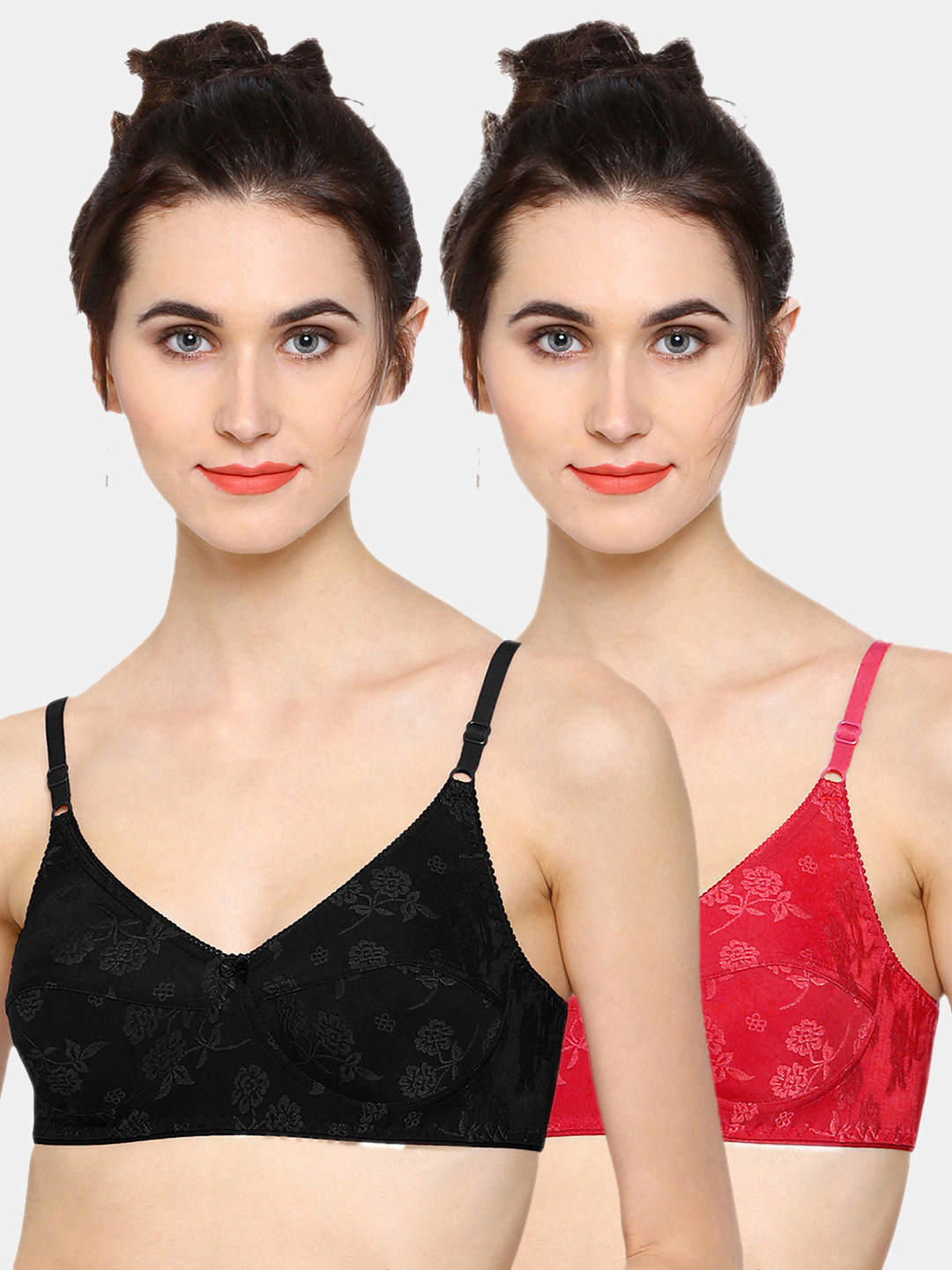

Sonari Set Of 2 Red & Black Floral Non Padded Bra