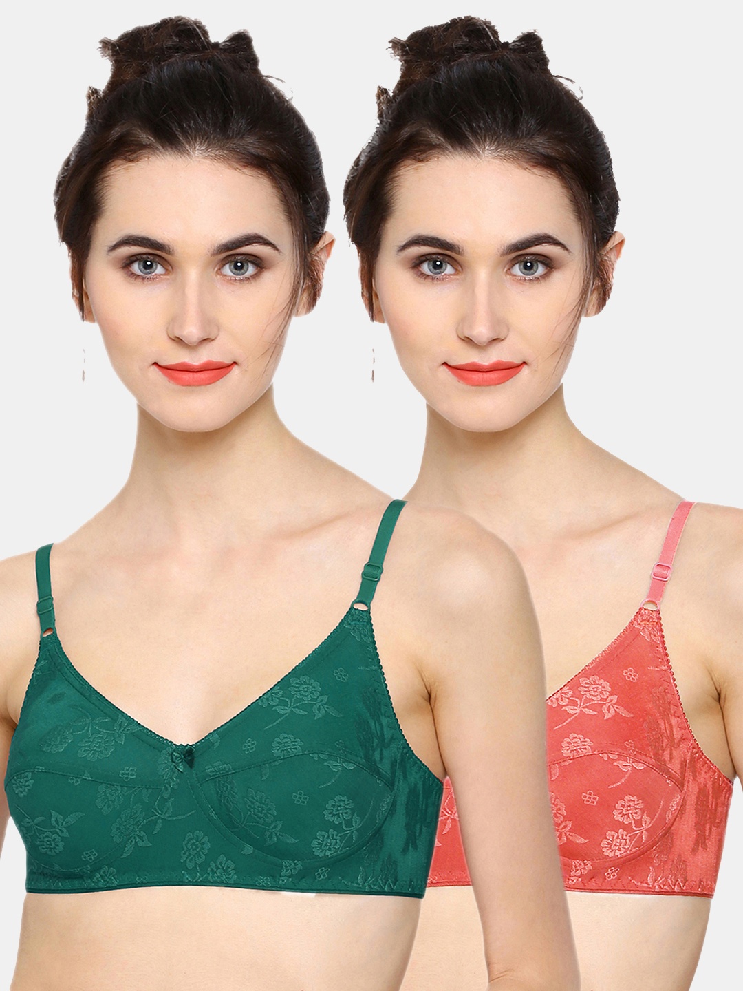 

Sonari Pack Of 2 Red & Green Floral Non-Padded Minimizer Bra