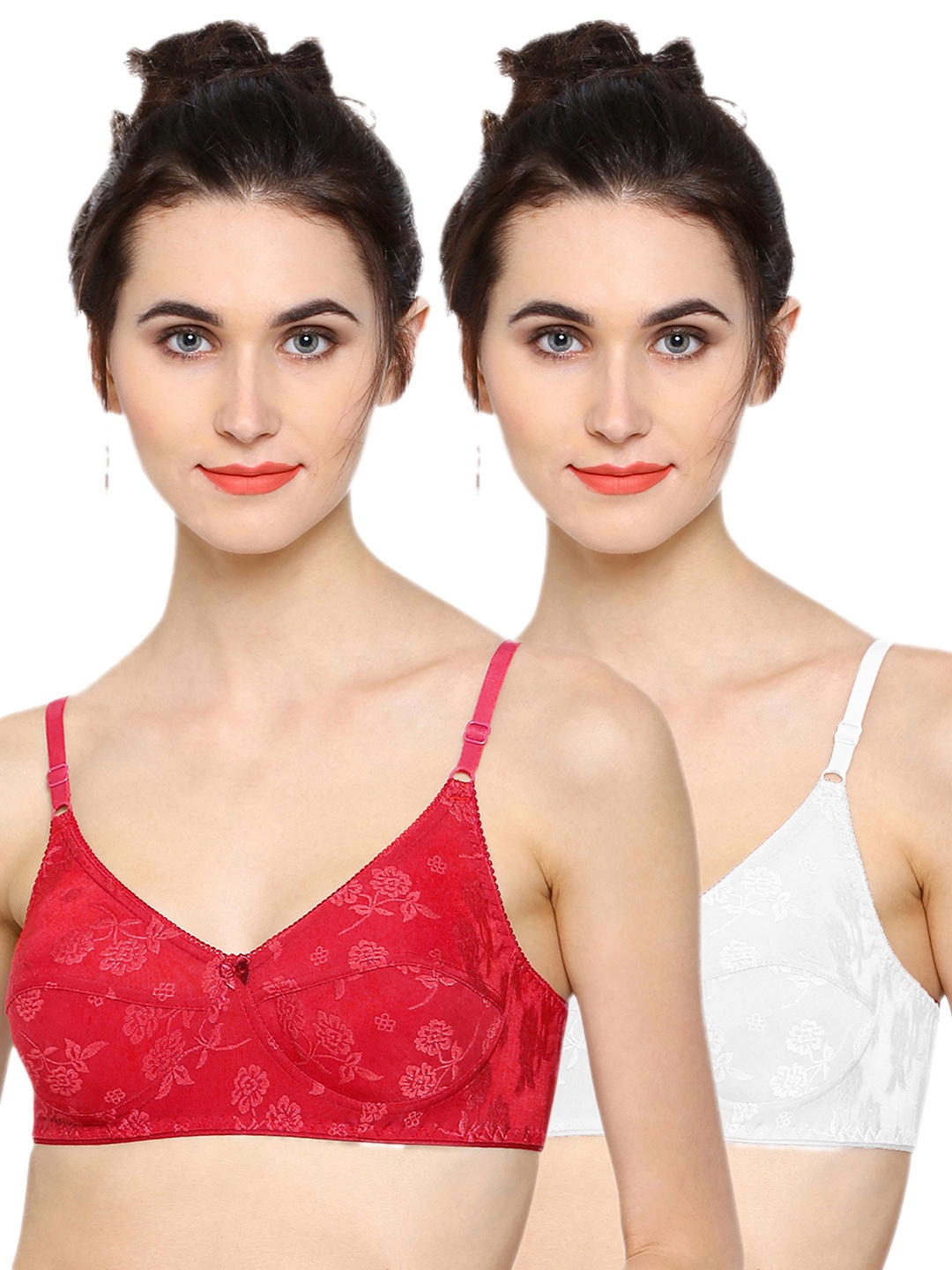 

Sonari Pack of 2 White & Red Floral Bra Non-Padded