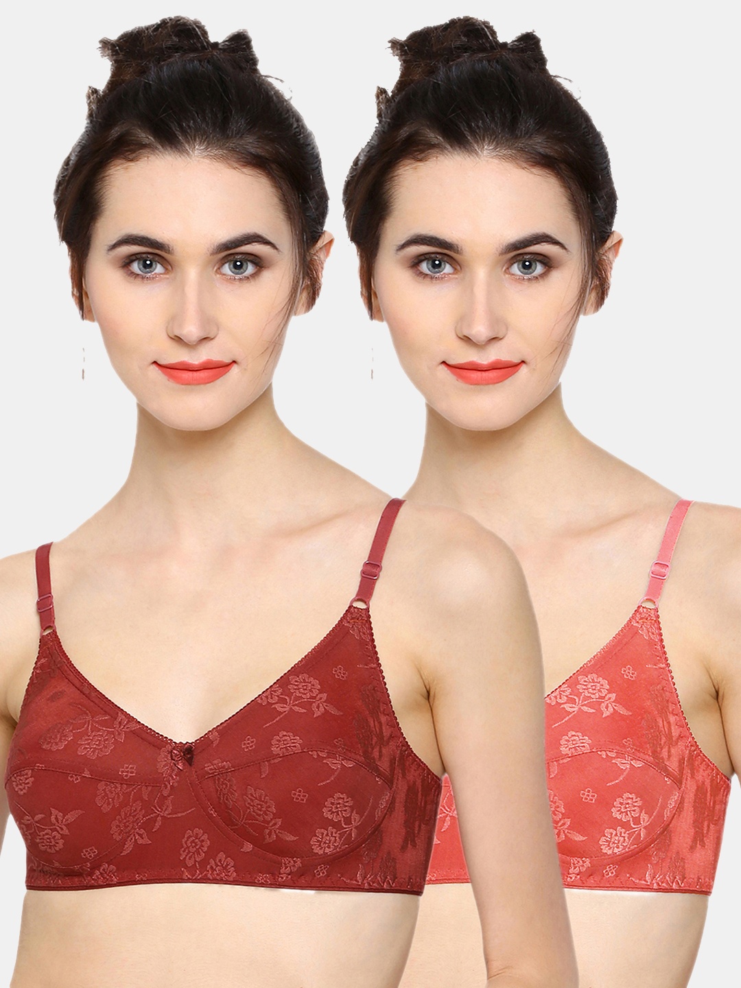 

Sonari Pack of 2 Red & Coffee Brown Floral Regular Bra