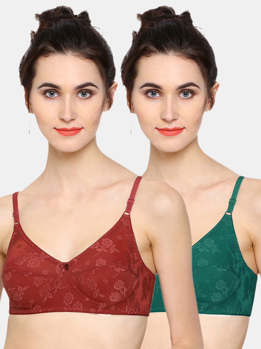 

Sonari Pack of 2 Red & Green Non Padded Non-Wired Floral Bra