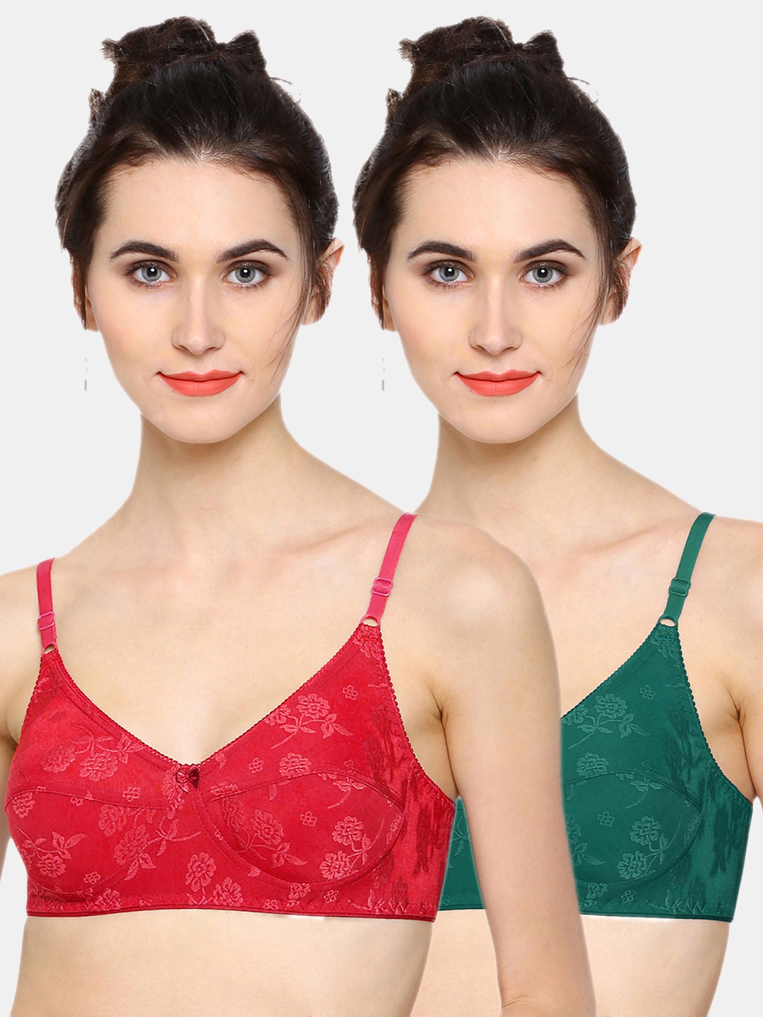 

Sonari Green & Red Floral Non-Padded Non-Wired Minimizer Bra Pack Of 2 penelopredrgreen30B