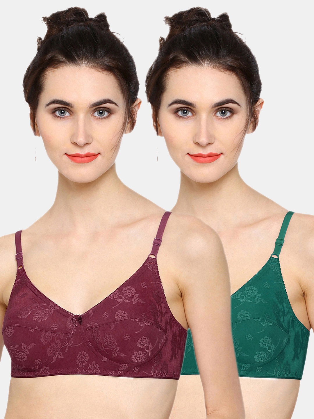 

Sonari Pack of 2 Maroon & Green Floral Bra Non-Padded