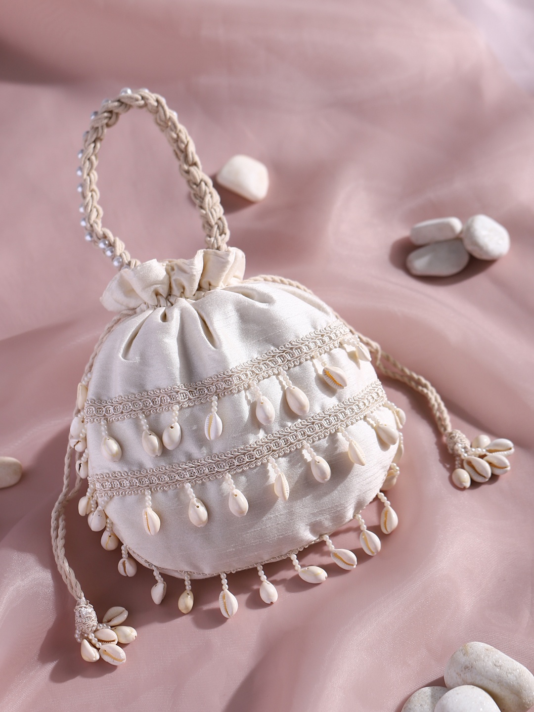 

DEEBACO White Embellished Shells Potli Bag
