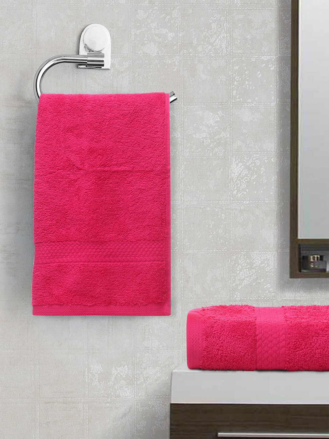 

SPACES Set Of 2 Pink Solid 500 GSM Pure Cotton Hand Towels