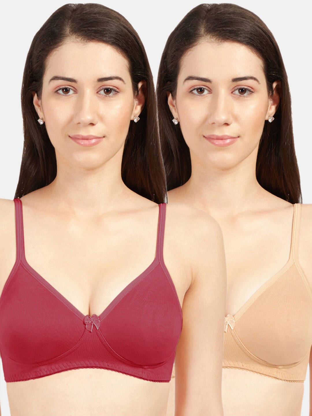 

Sonari Pack of 2 Maroon & Beige Non Padded Bra