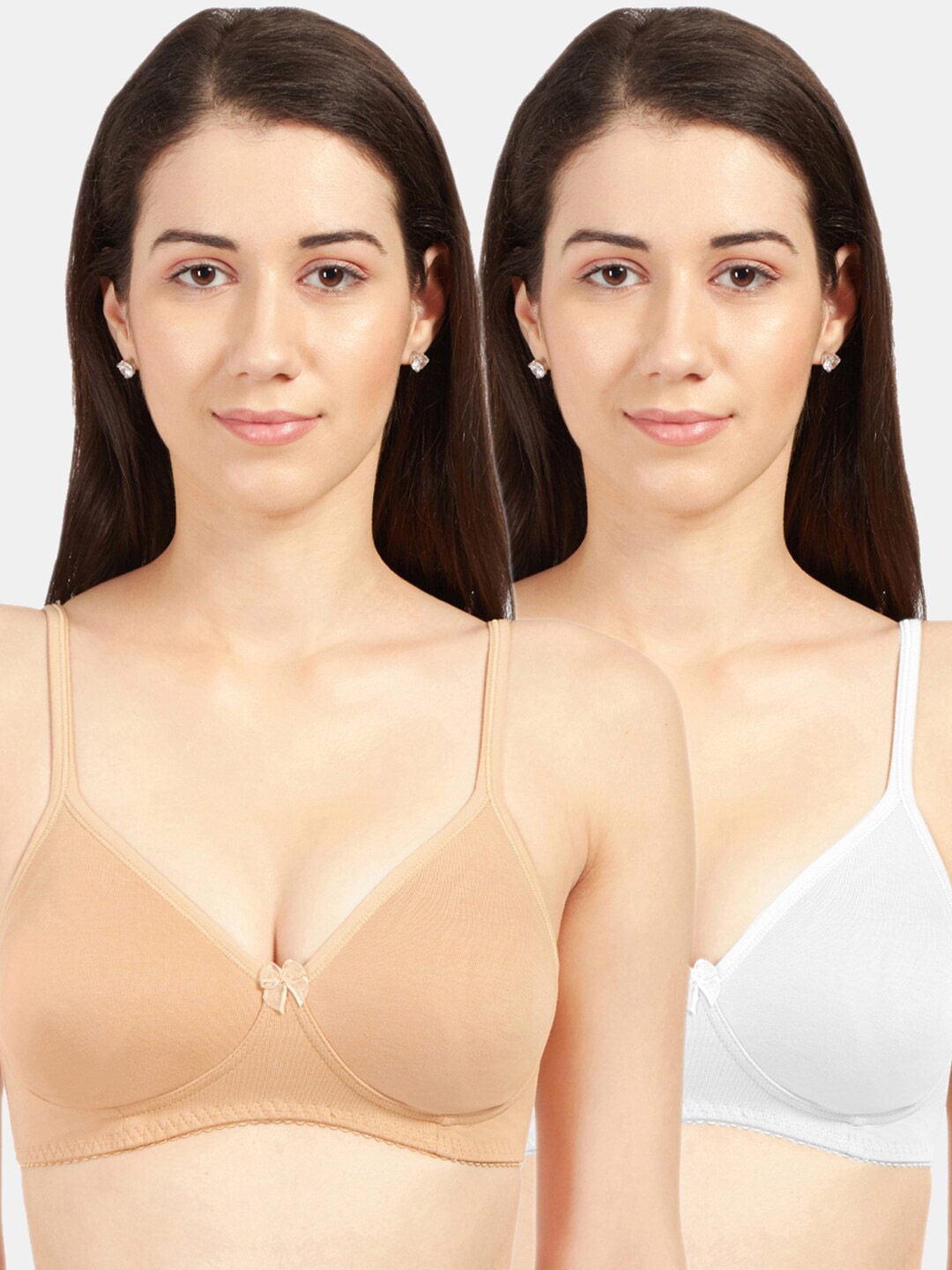 

Sonari Pack of 2 White & Beige Solid T-shirt Bras