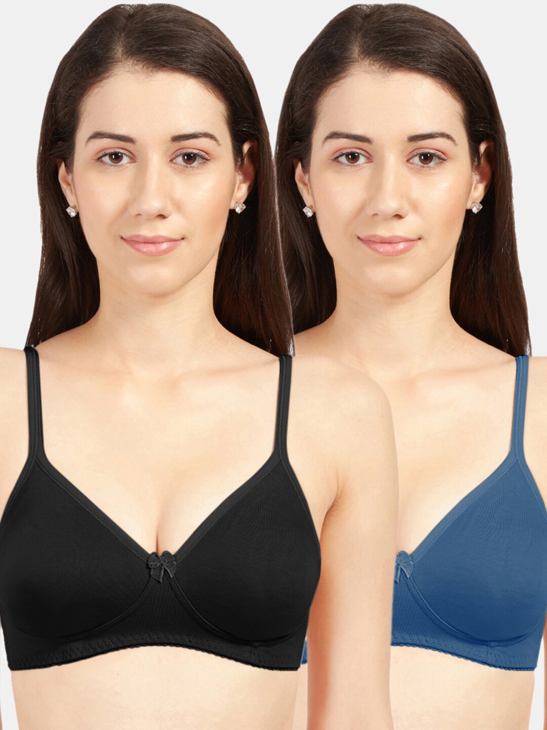 

Sonari Pack of 2 Blue & Black Non-Padded T-Shirt Bra