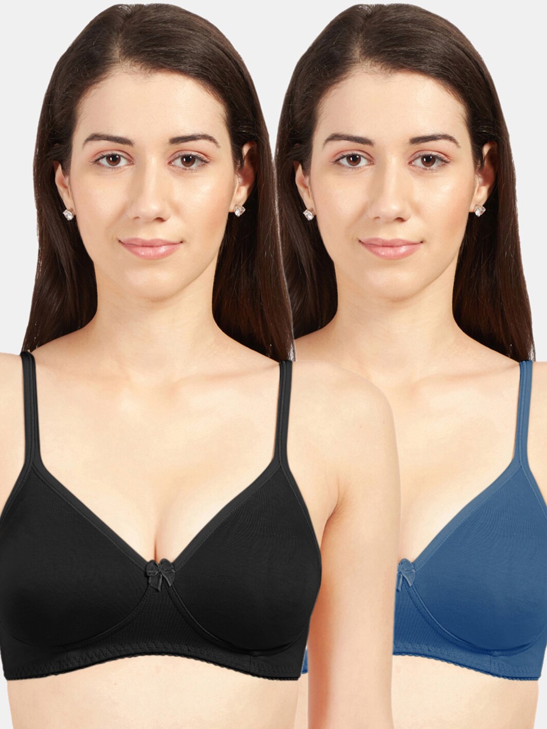 

Sonari Pack of 2 Blue & Black Solid Non Wired Medium Coverage T-shirt Bra