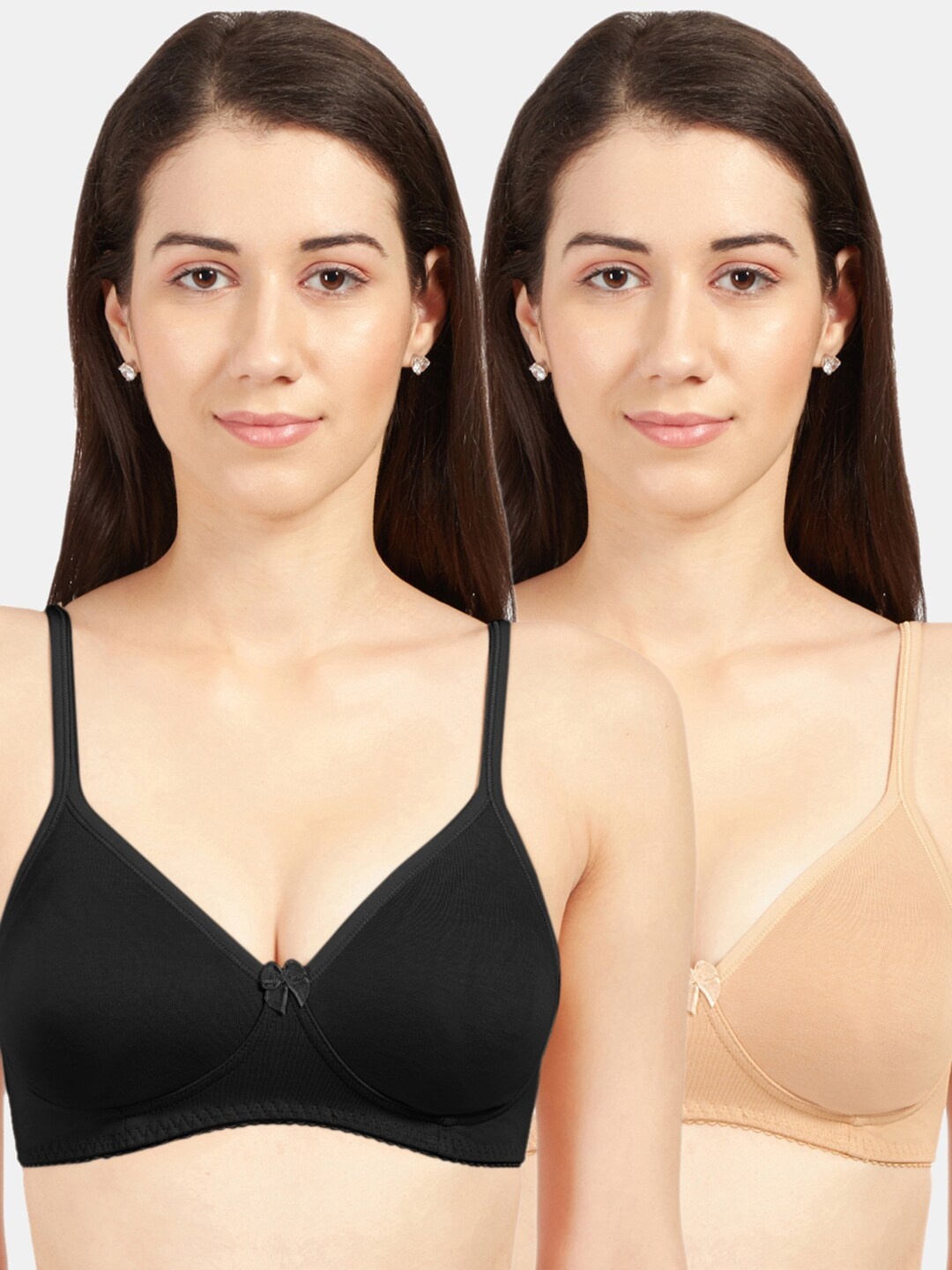 

Sonari Pack of 2 Black & Beige Non-Padded T Shirt Bra