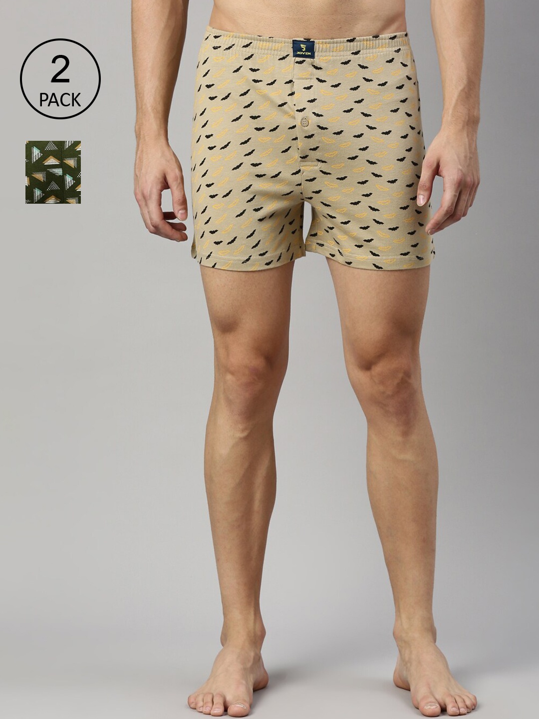 

Joven Men Pack Of 2 Olive Green and Beige Printed Boxers