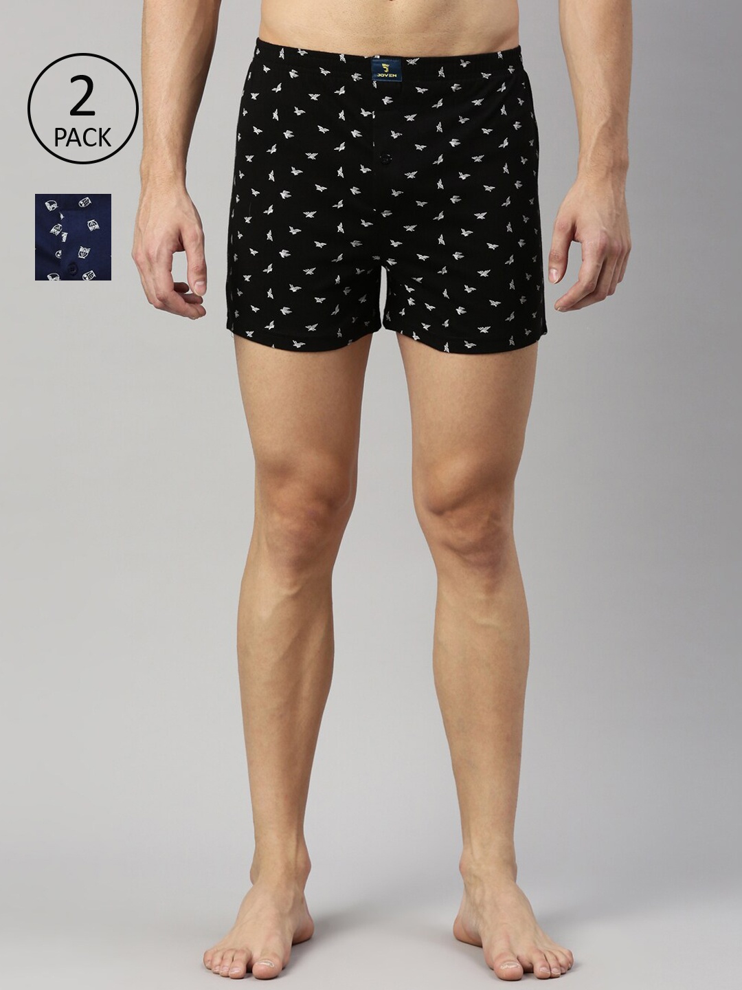 

Joven Men Pack of 2 Black & Navy Blue Printed Pure Cotton Boxers