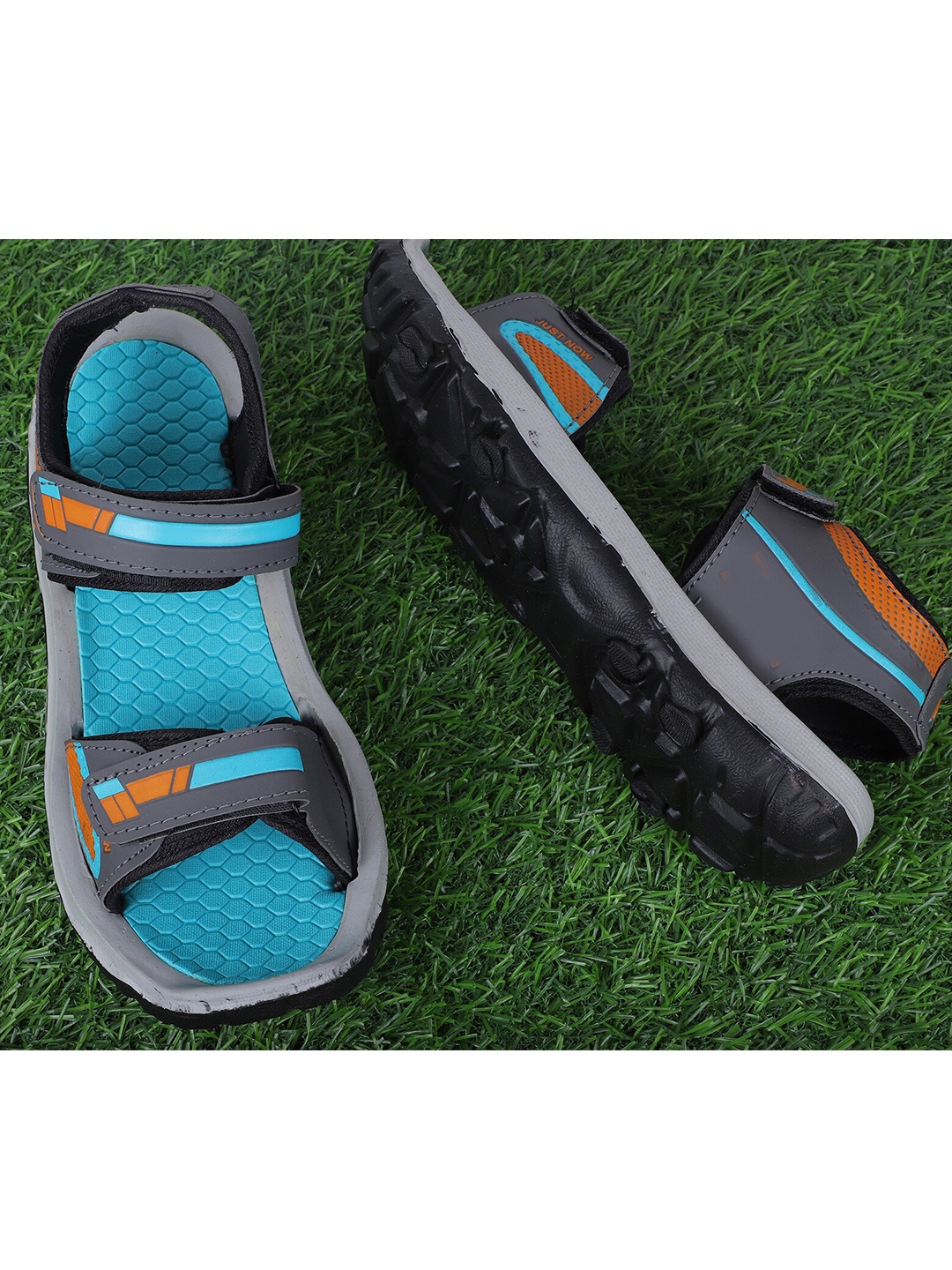 

FABBMATE Men Blue & Orange Solid Sports Sandals
