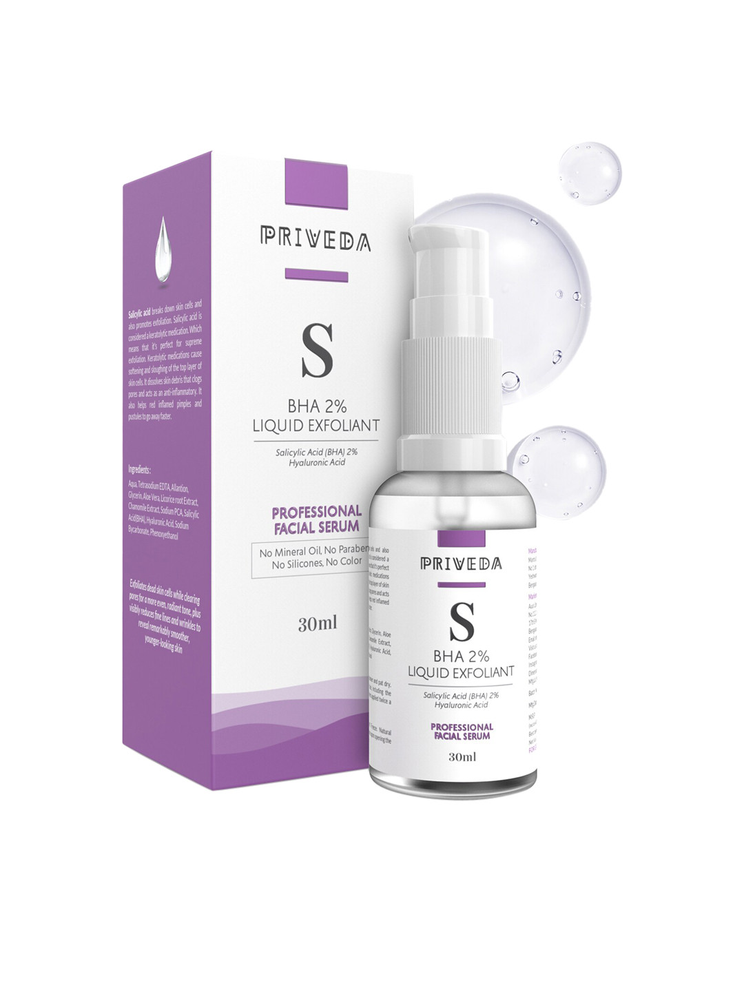 

PRIVEDA S BHA 2% Liquid Exfoliant Professional Face Serum with Salicylic Acid - 30 ml, Purple