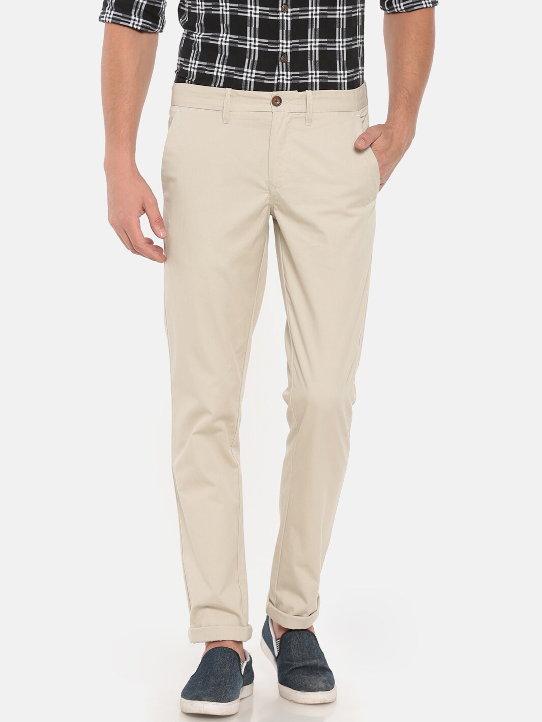 

t-base Men Yellow Straight Fit Easy Wash Chinos Trousers