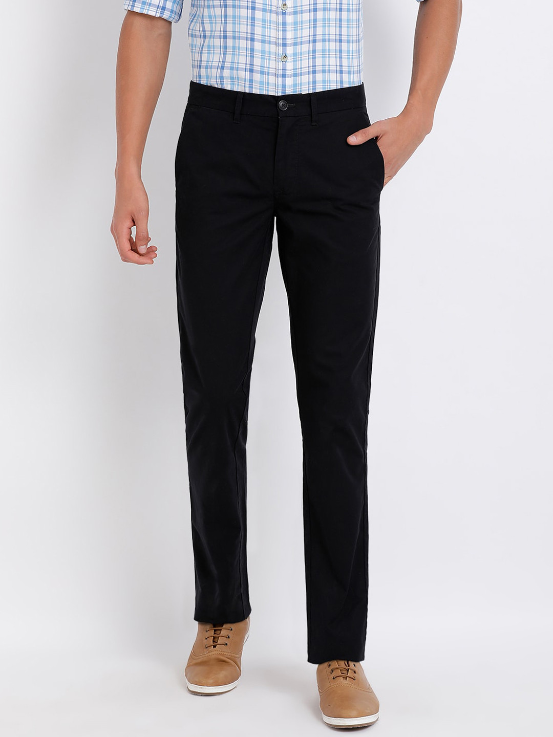 

t-base Men Black Straight Fit Easy Wash Trousers
