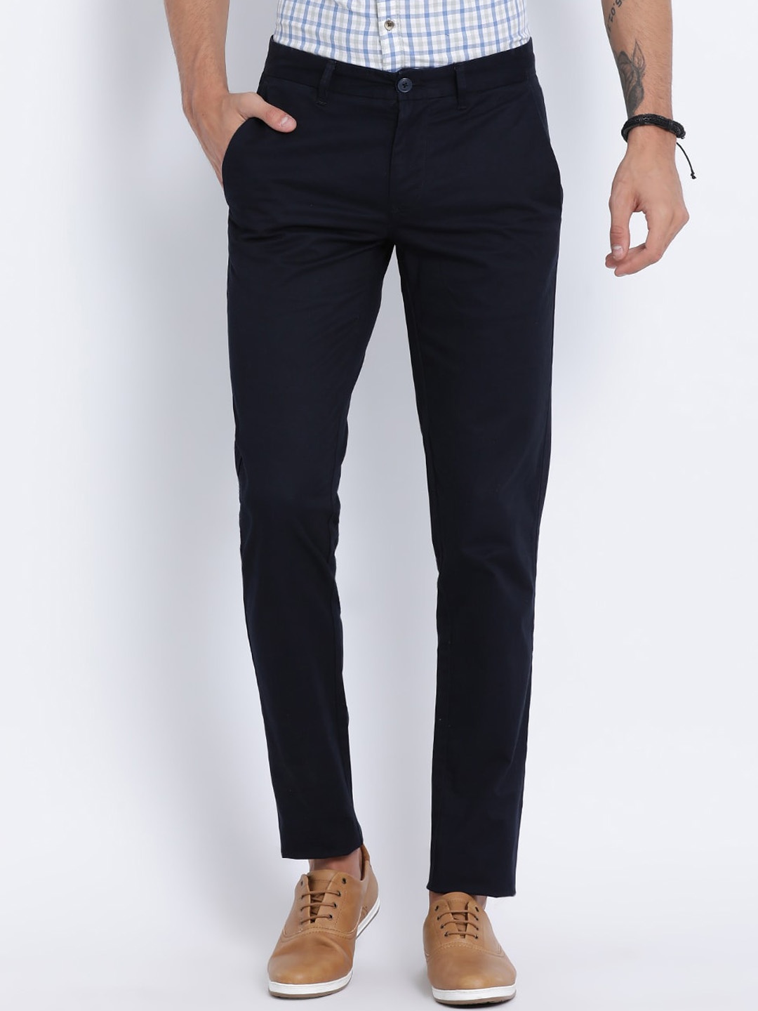 

t-base Men Navy Blue Easy Wash Chinos Trousers