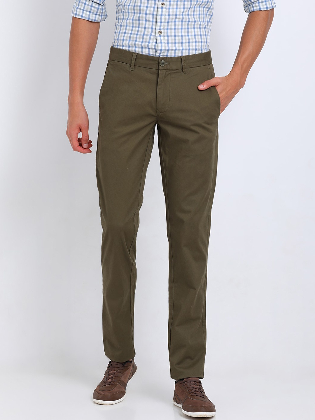 

T-base Men Olive Green Easy Wash Chinos Trousers