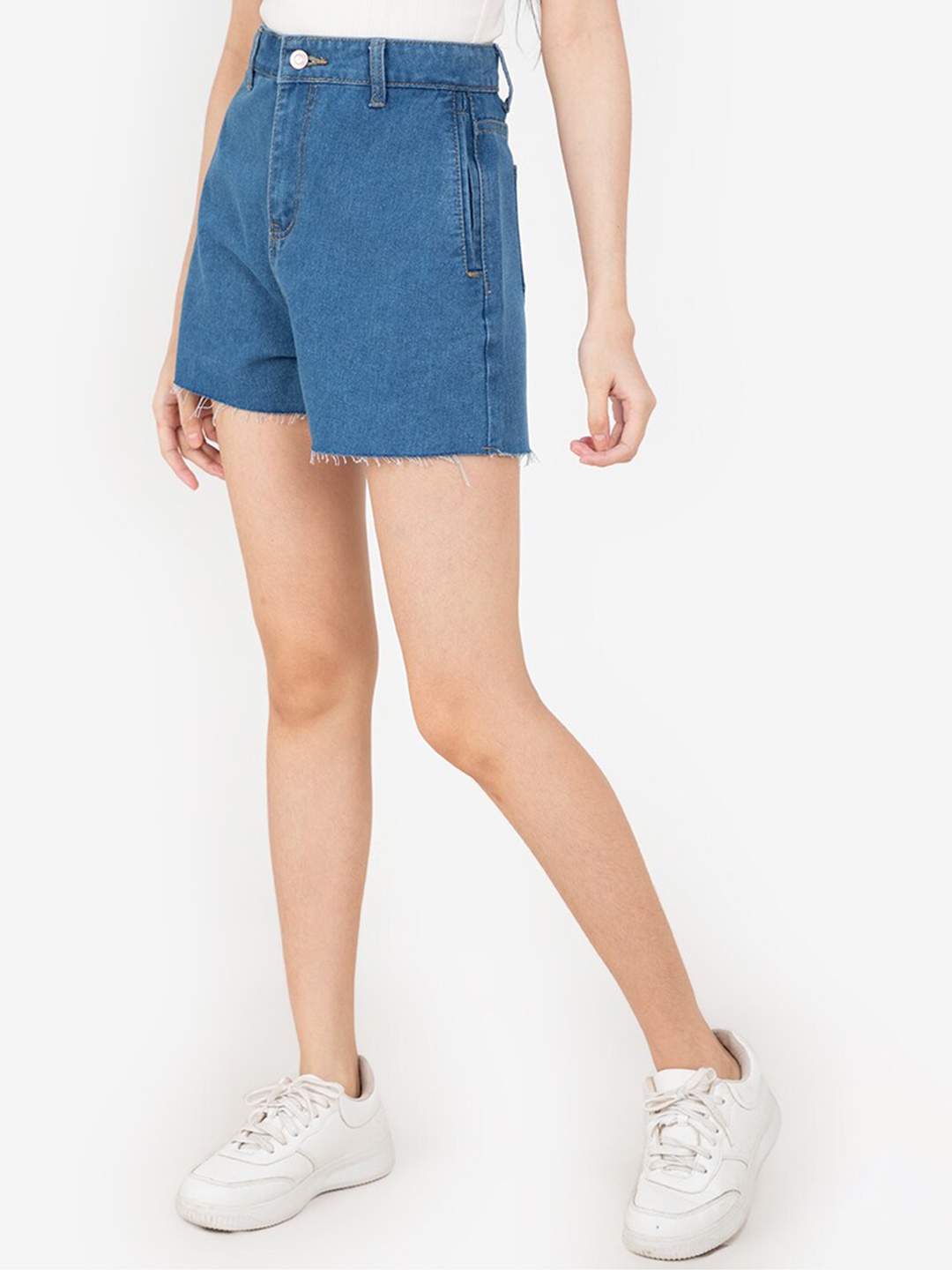 

ZALORA BASICS Women Blue High-Rise Denim Shorts