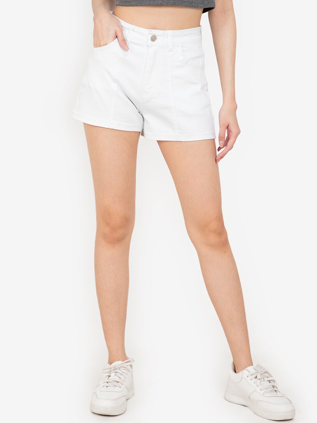 

ZALORA BASICS Women White High-Rise Denim Shorts