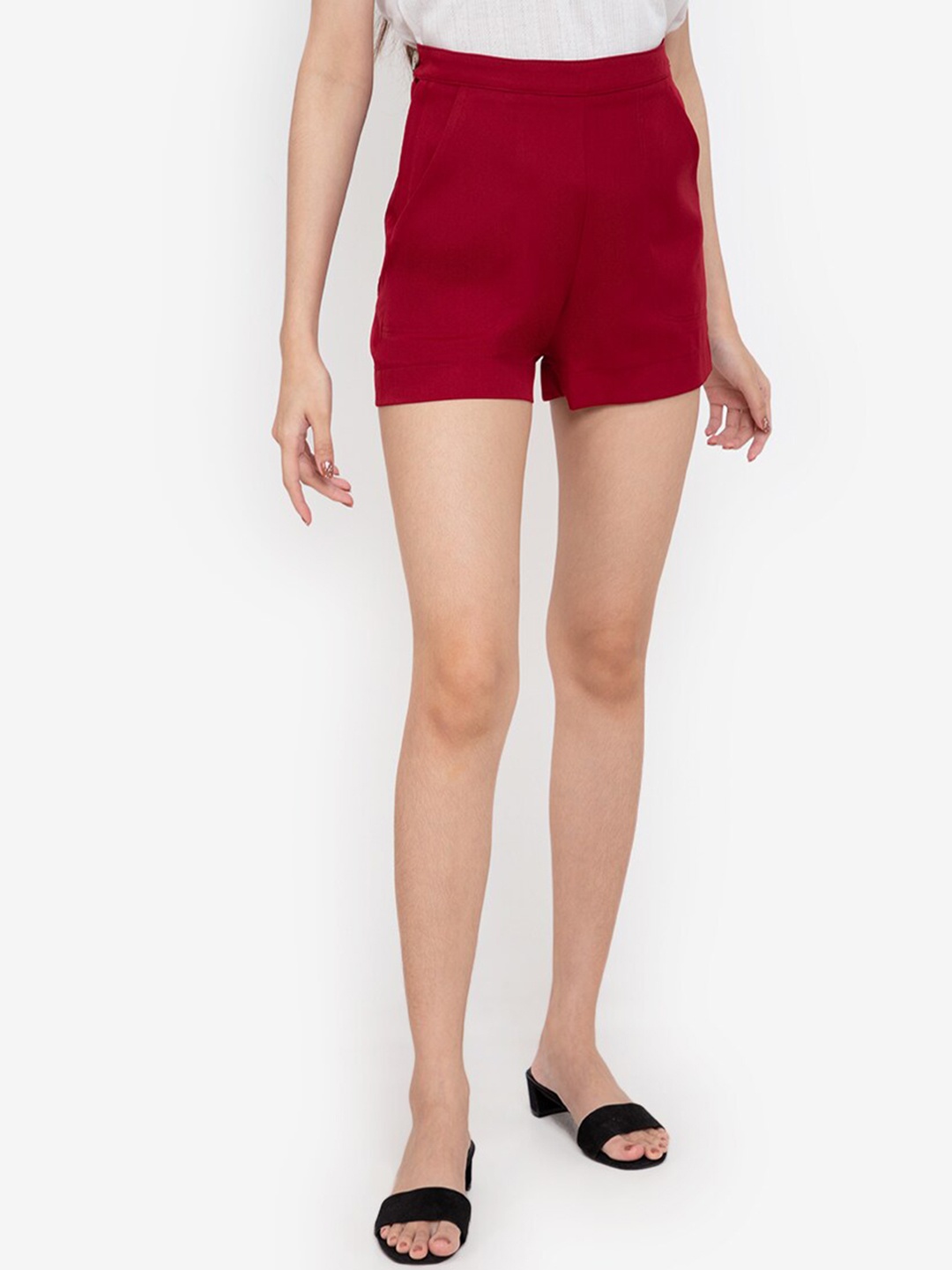 

ZALORA BASICS Women Red Solid High-Rise Shorts