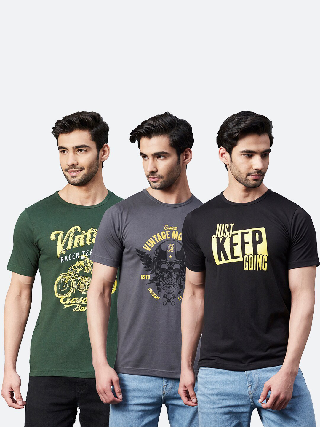 

Rigo Men Black & Grey 3 Printed T-shirt