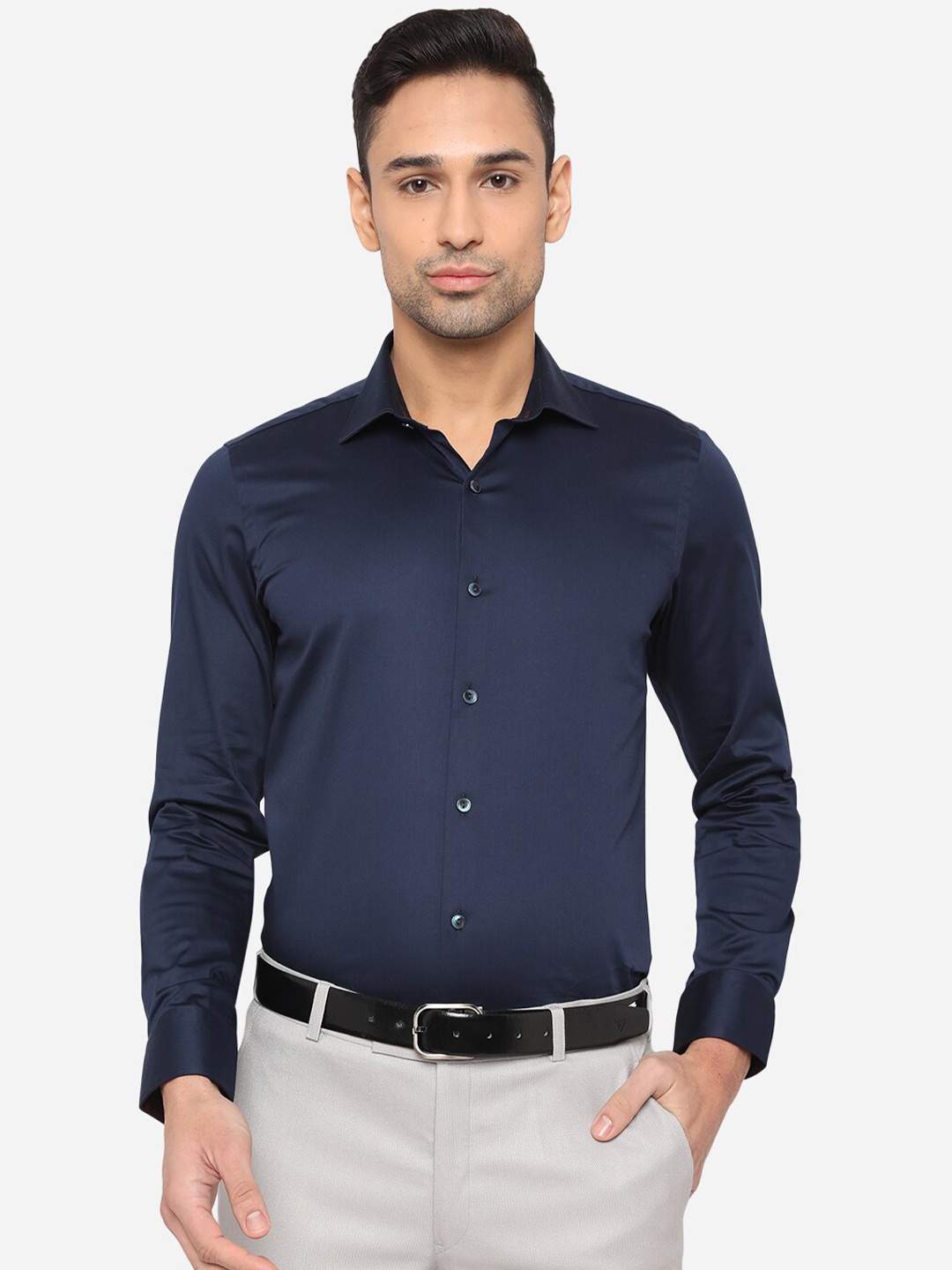 

WYRE Men Navy Blue Slim Fit Pure Cotton Formal Shirt